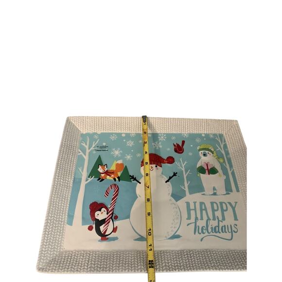 New 16" St Nicholas Square "North Pole" Porcelain Snowman Platter Hand Painted - Picture 4 of 6